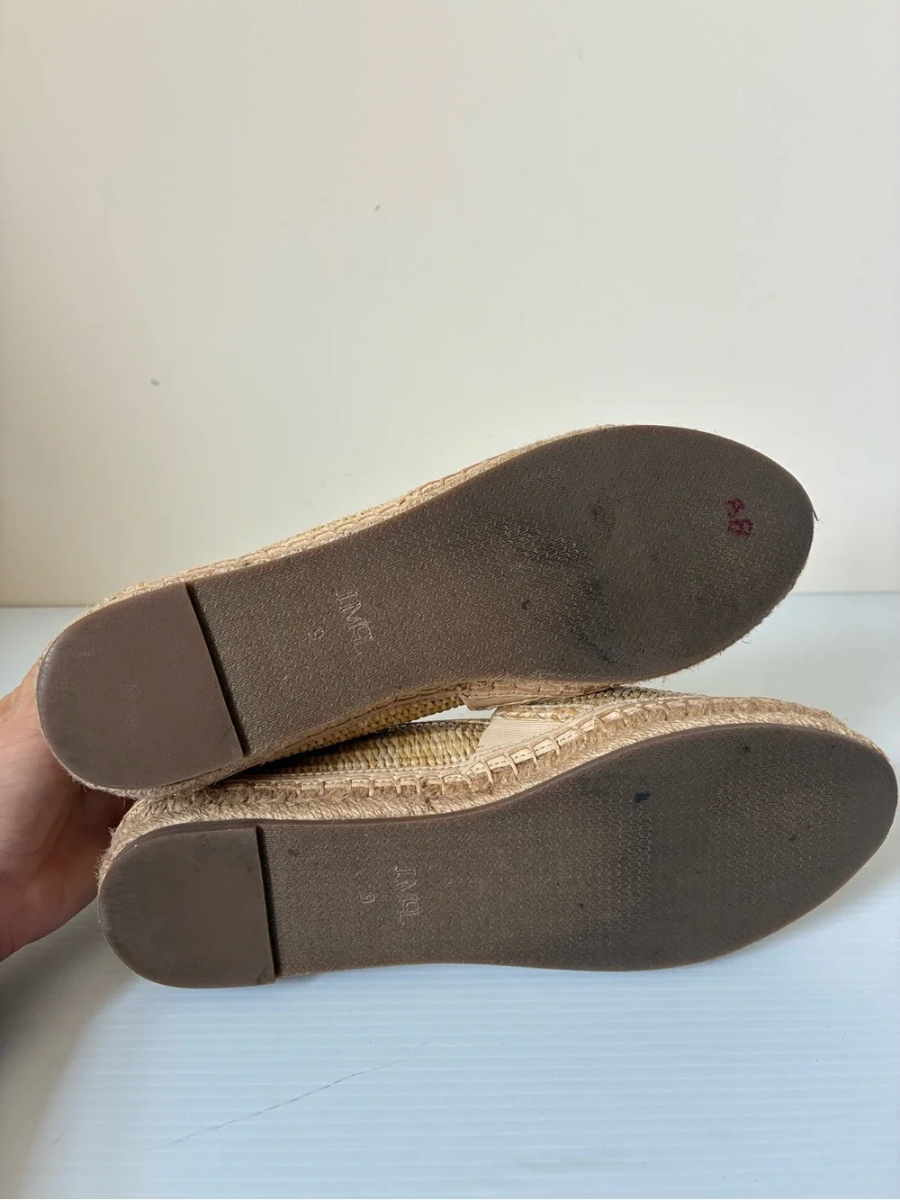J.McLaughlin Woven Tan Raffia Slip On Espadrille Loafers size 9